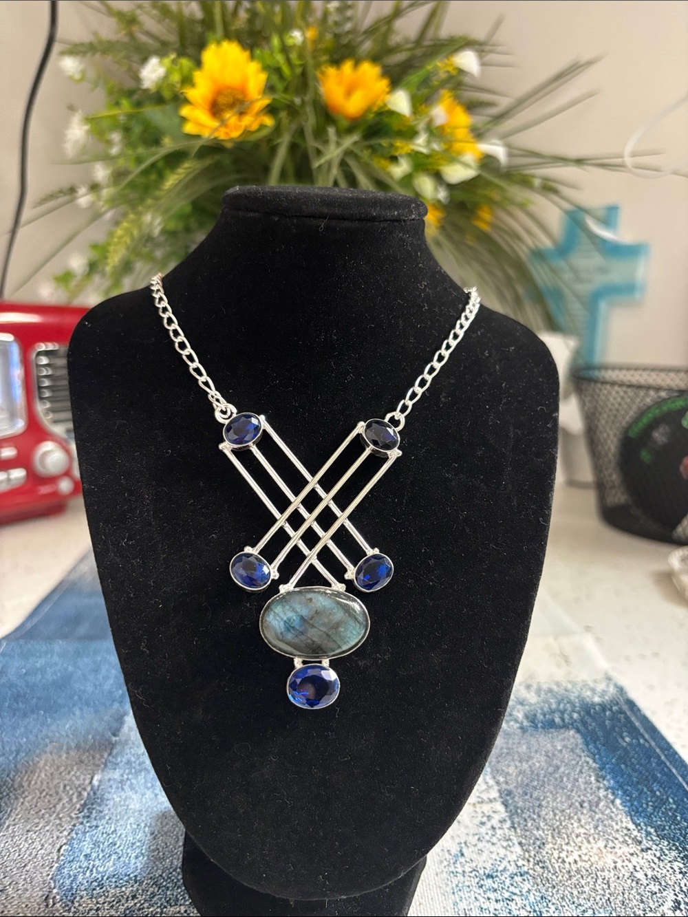 Sterling Silver Labradorite Tanzanite Gemstone Necklace.